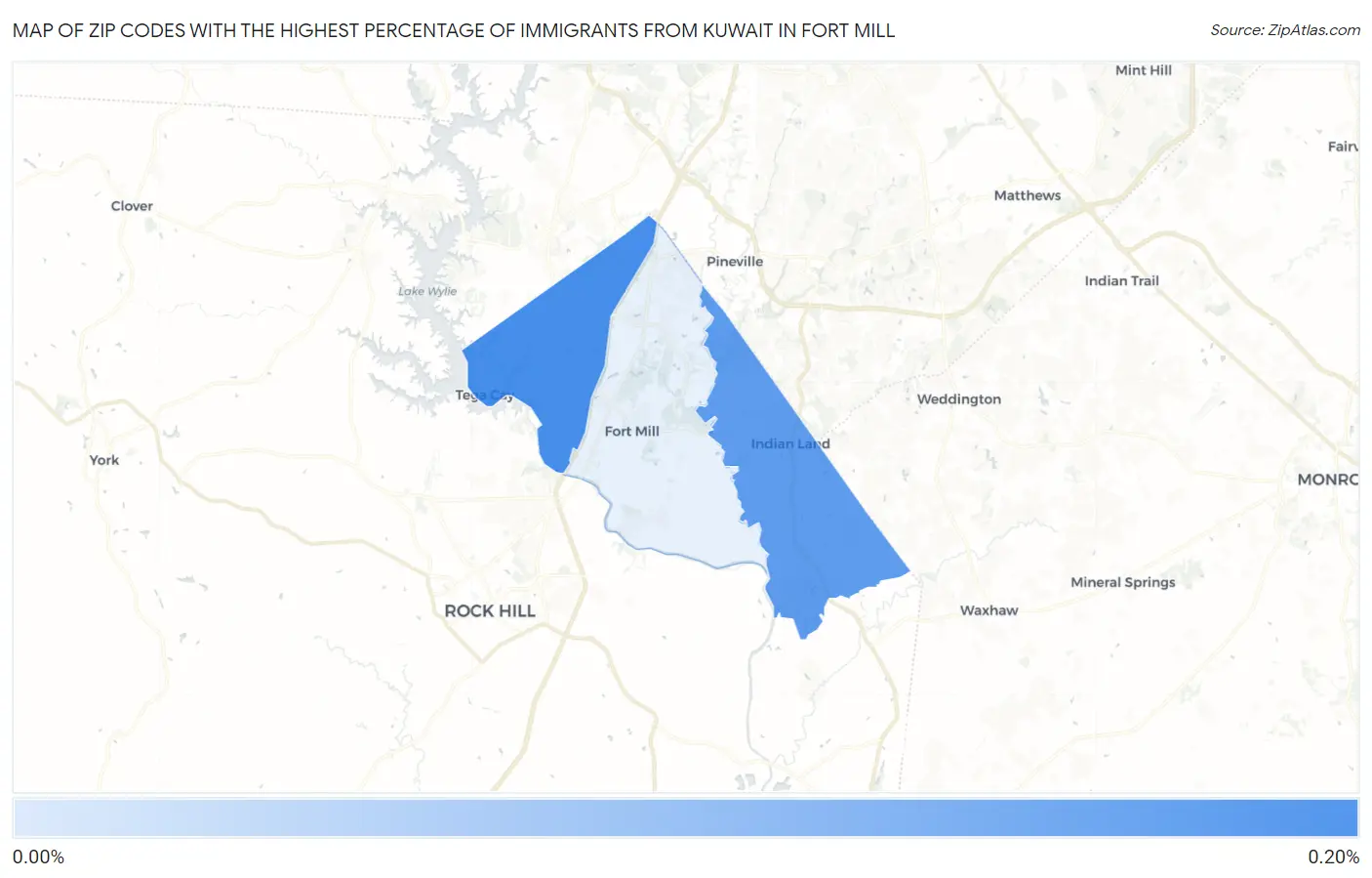 Zip Codes with the Highest Percentage of Immigrants from Kuwait in Fort Mill Map