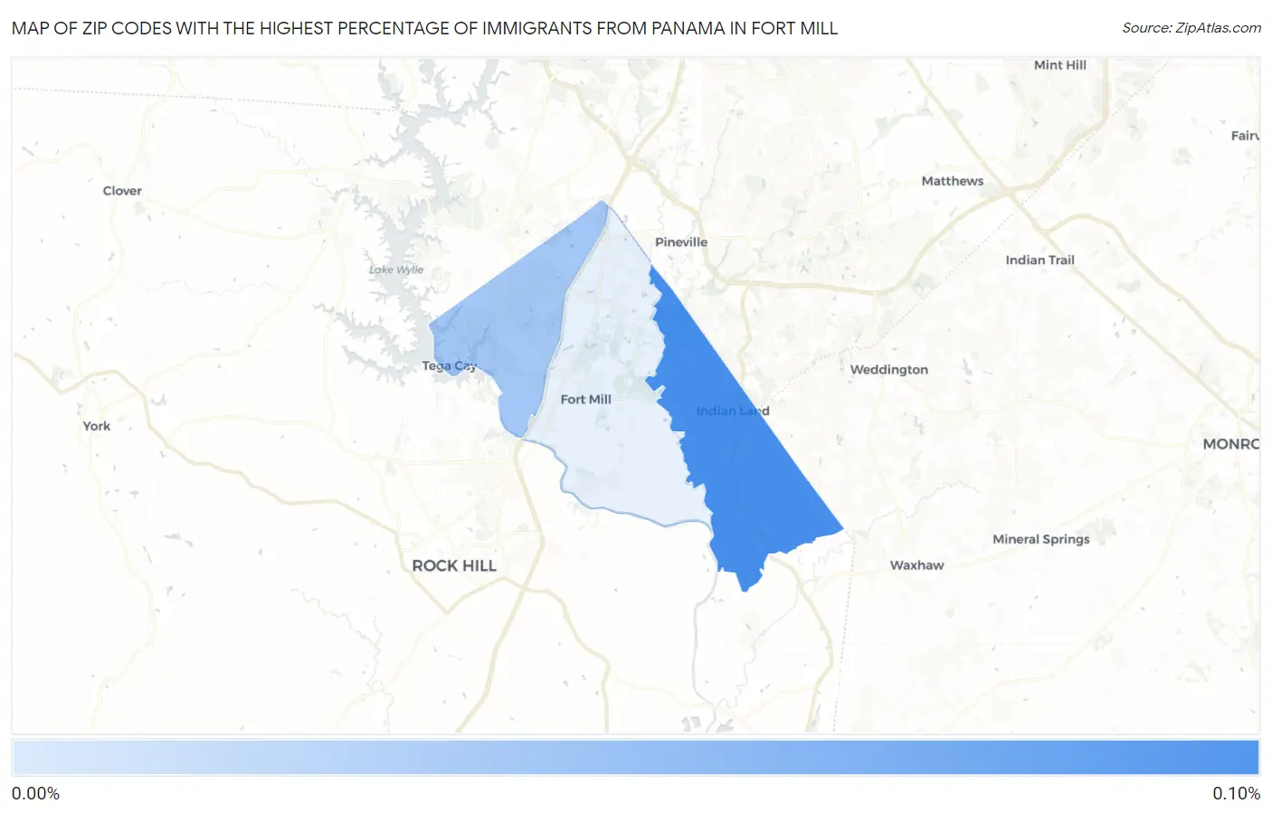 Zip Codes with the Highest Percentage of Immigrants from Panama in Fort Mill Map