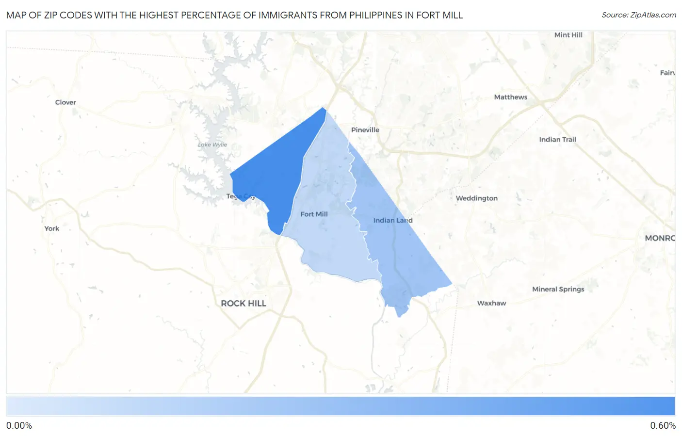 Zip Codes with the Highest Percentage of Immigrants from Philippines in Fort Mill Map