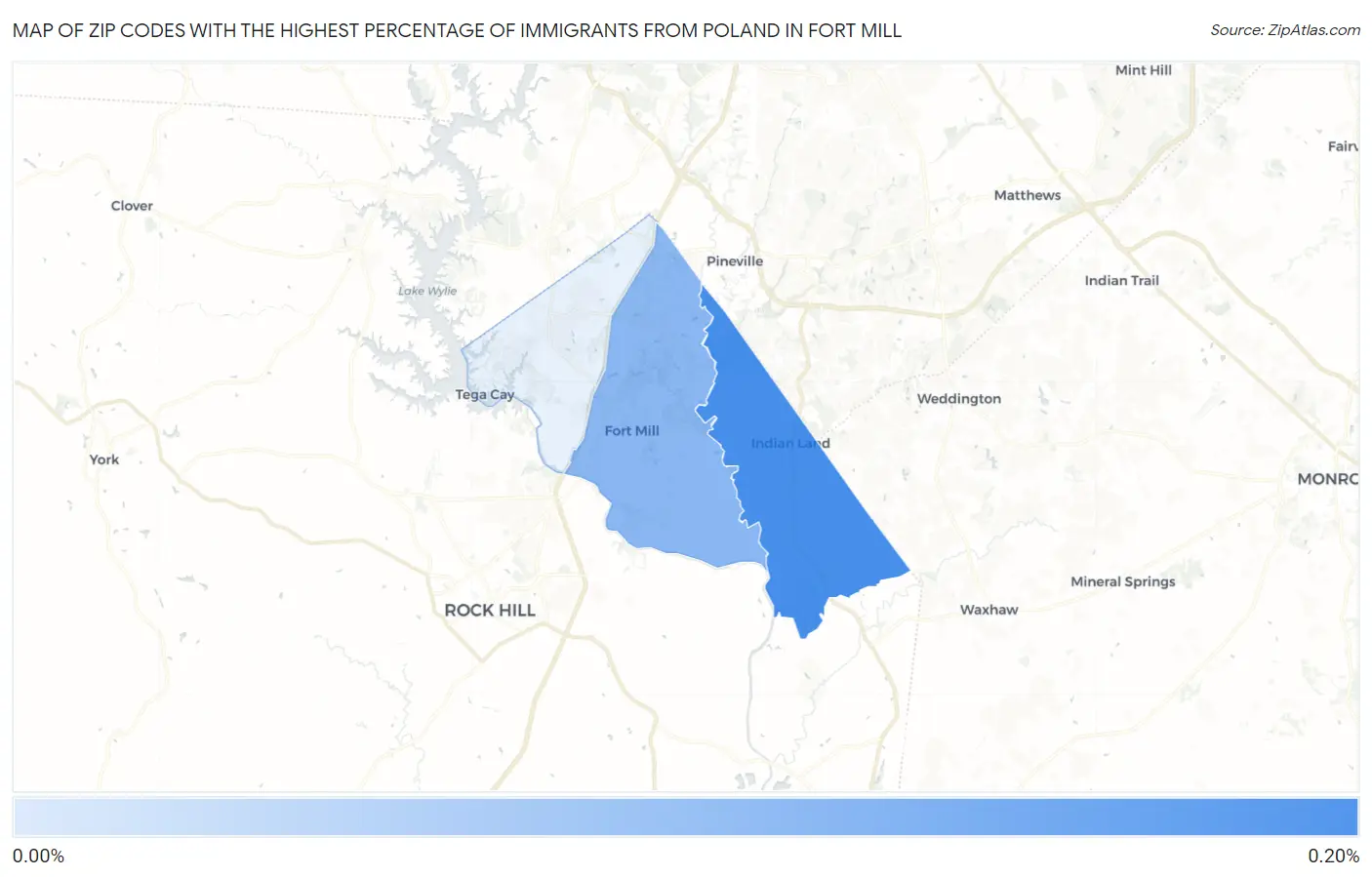 Zip Codes with the Highest Percentage of Immigrants from Poland in Fort Mill Map