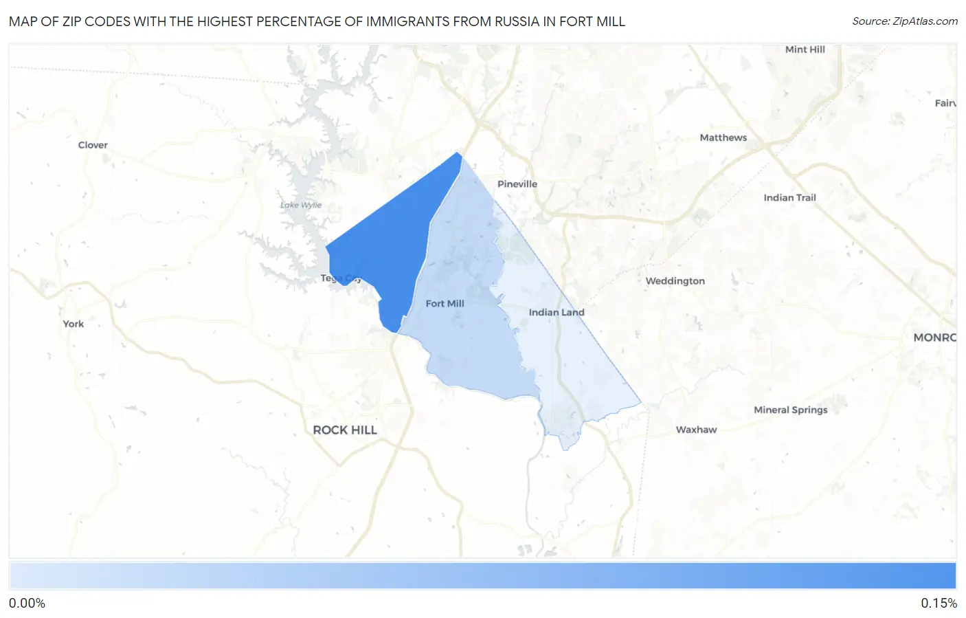 Zip Codes with the Highest Percentage of Immigrants from Russia in Fort Mill Map