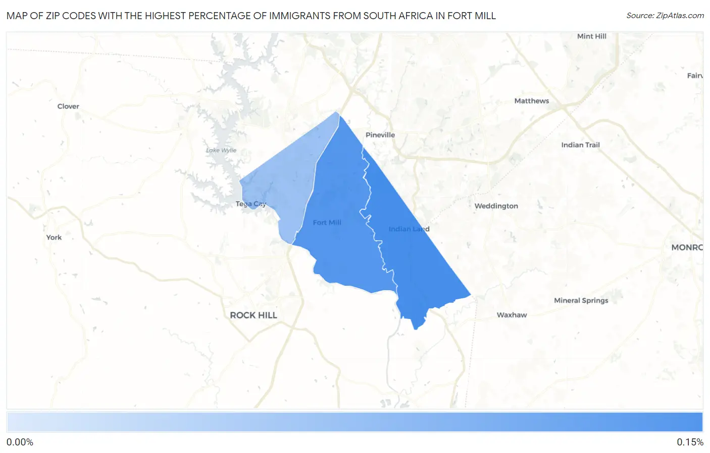 Zip Codes with the Highest Percentage of Immigrants from South Africa in Fort Mill Map