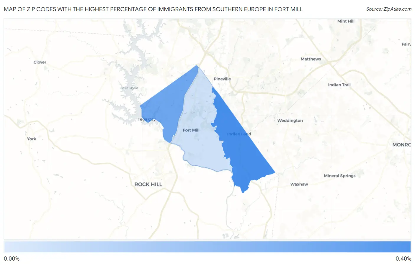 Zip Codes with the Highest Percentage of Immigrants from Southern Europe in Fort Mill Map