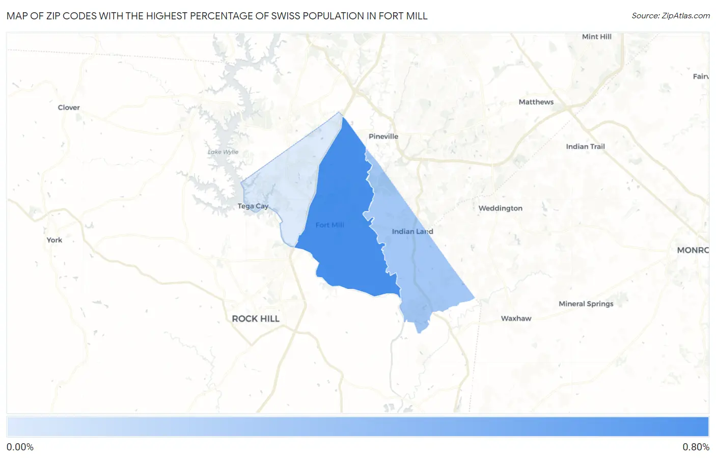 Zip Codes with the Highest Percentage of Swiss Population in Fort Mill Map