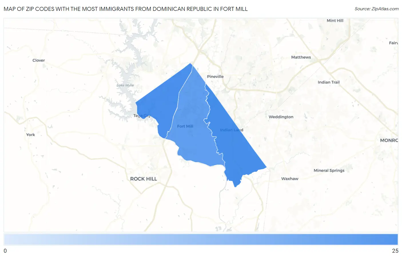 Zip Codes with the Most Immigrants from Dominican Republic in Fort Mill Map