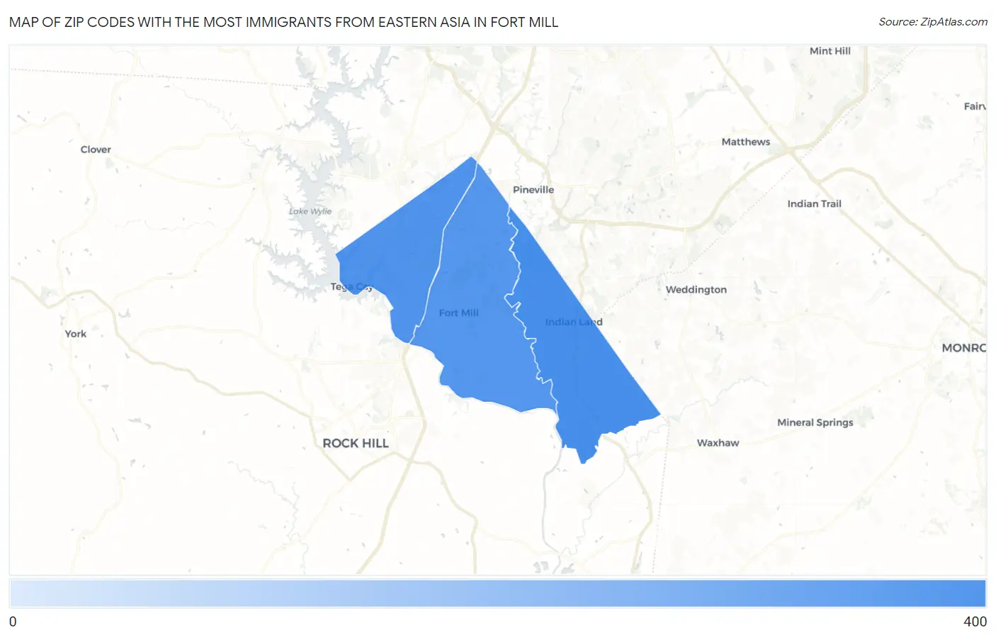 Zip Codes with the Most Immigrants from Eastern Asia in Fort Mill Map