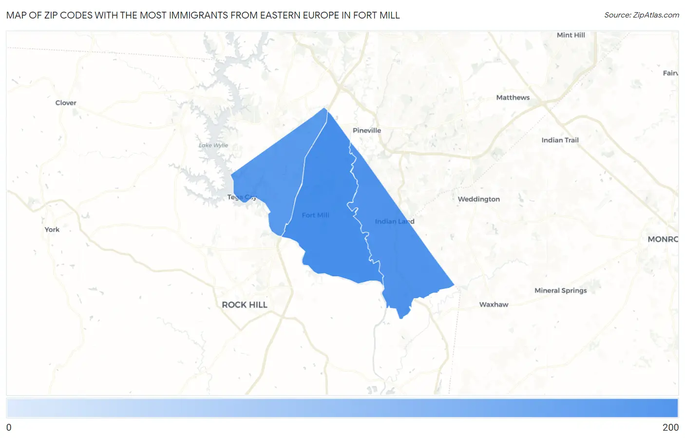 Zip Codes with the Most Immigrants from Eastern Europe in Fort Mill Map
