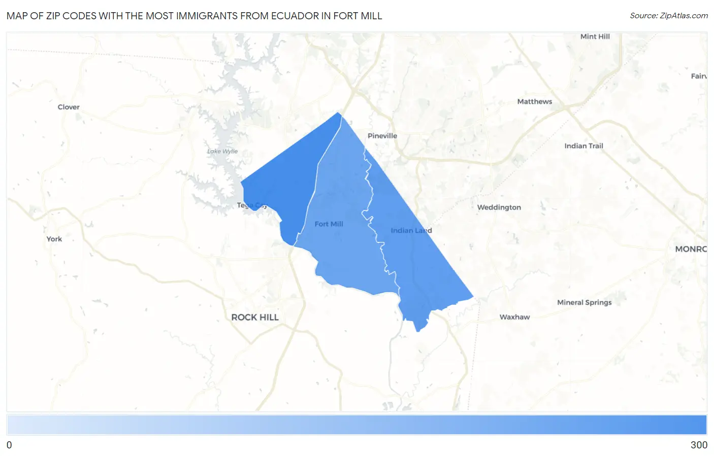 Zip Codes with the Most Immigrants from Ecuador in Fort Mill Map