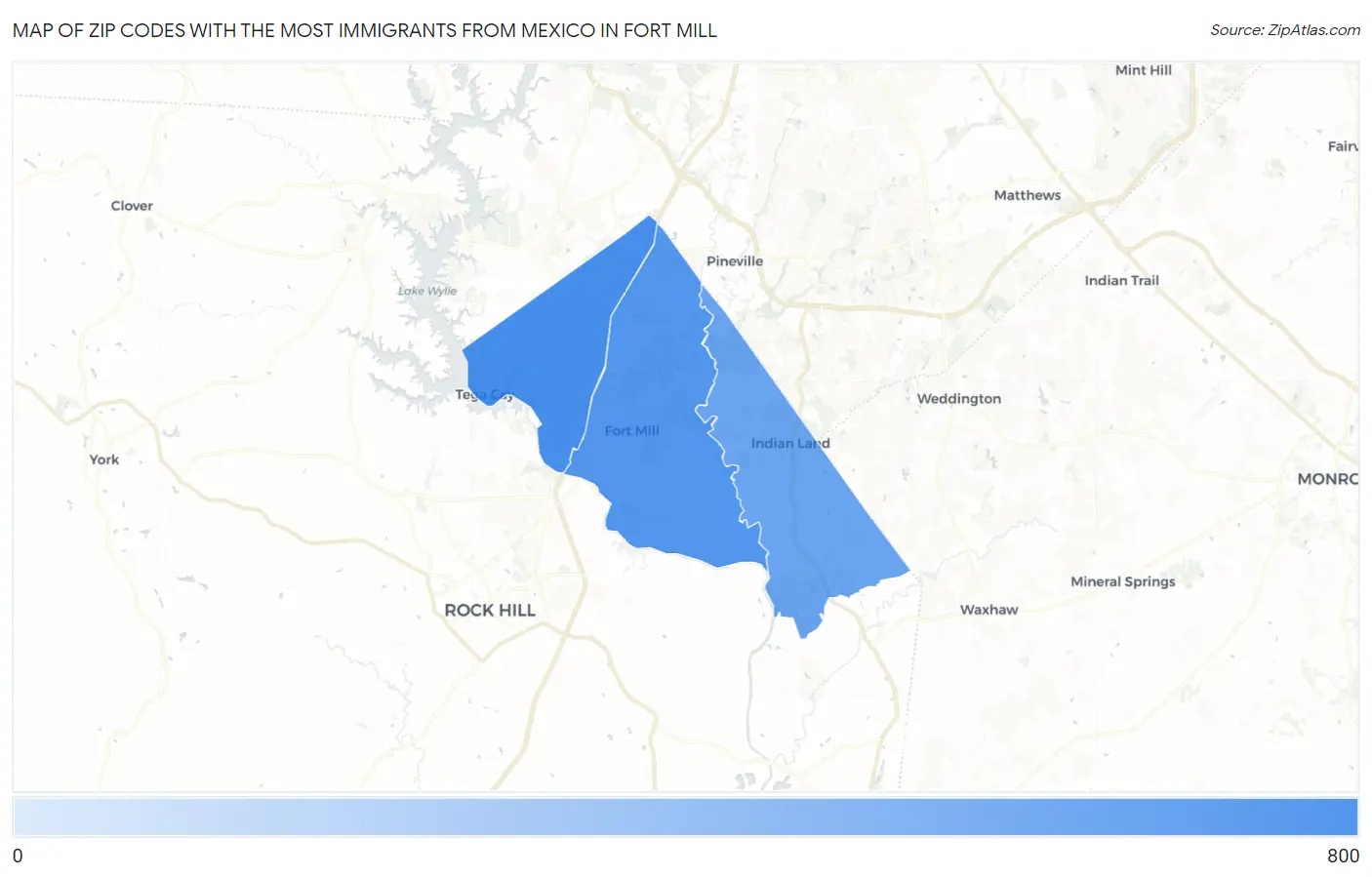 Zip Codes with the Most Immigrants from Mexico in Fort Mill Map