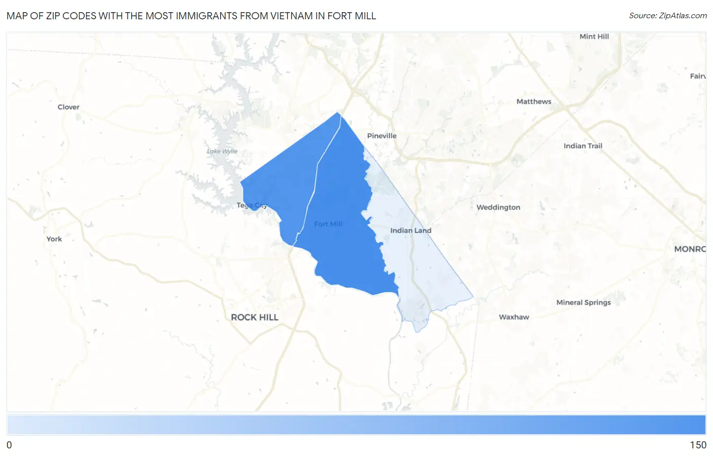 Zip Codes with the Most Immigrants from Vietnam in Fort Mill Map