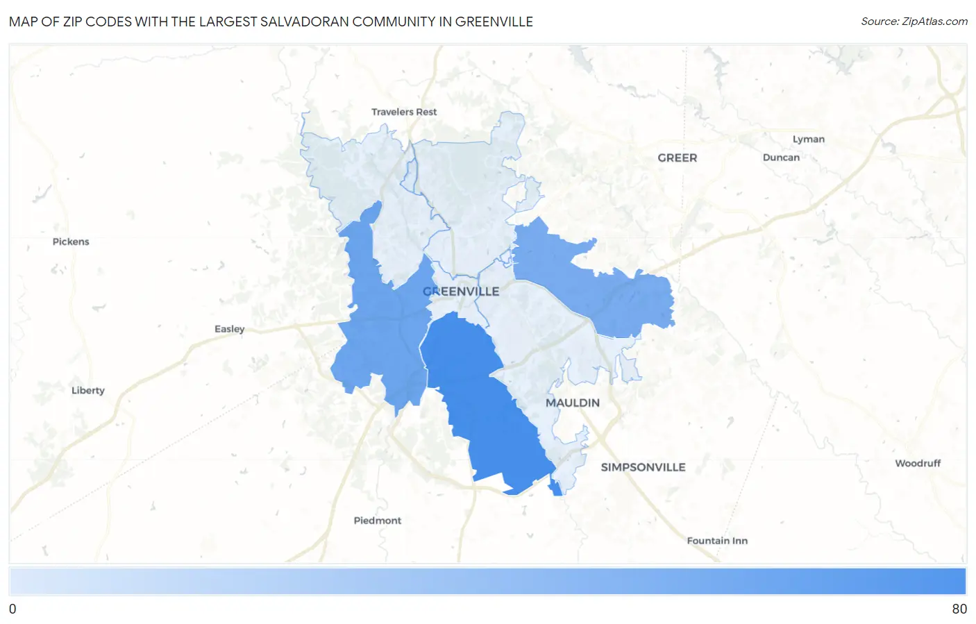 Zip Codes with the Largest Salvadoran Community in Greenville Map