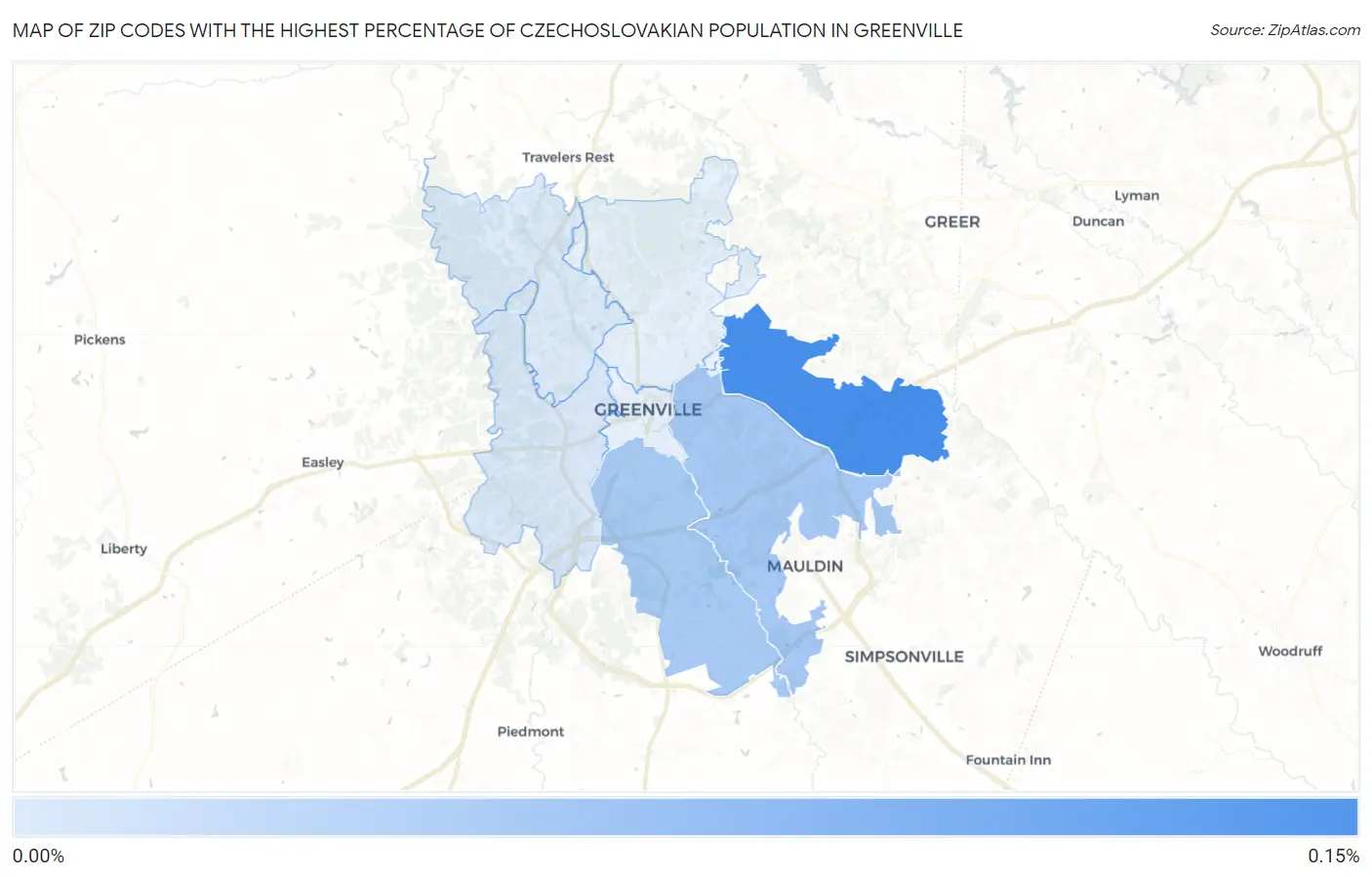 Zip Codes with the Highest Percentage of Czechoslovakian Population in Greenville Map