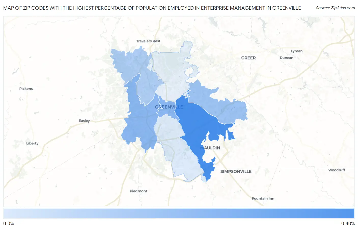 Zip Codes with the Highest Percentage of Population Employed in Enterprise Management in Greenville Map