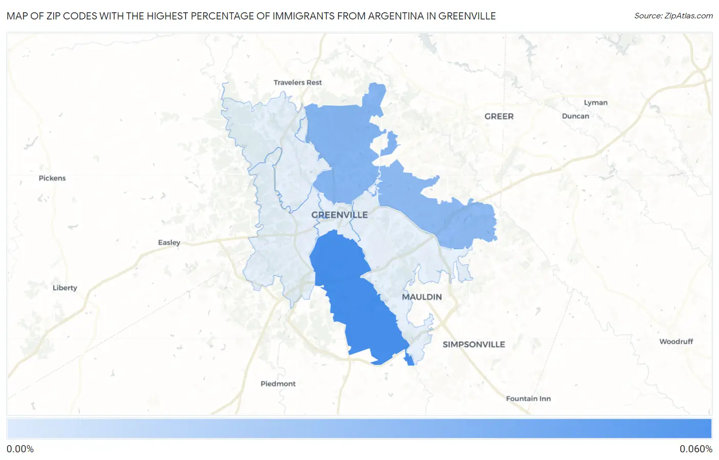 Zip Codes with the Highest Percentage of Immigrants from Argentina in Greenville Map