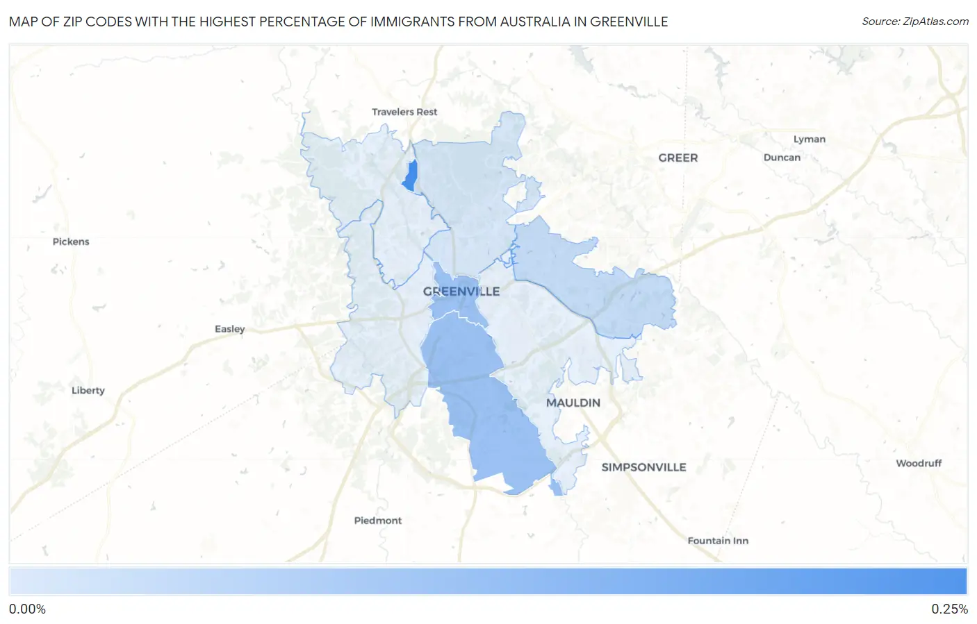 Zip Codes with the Highest Percentage of Immigrants from Australia in Greenville Map