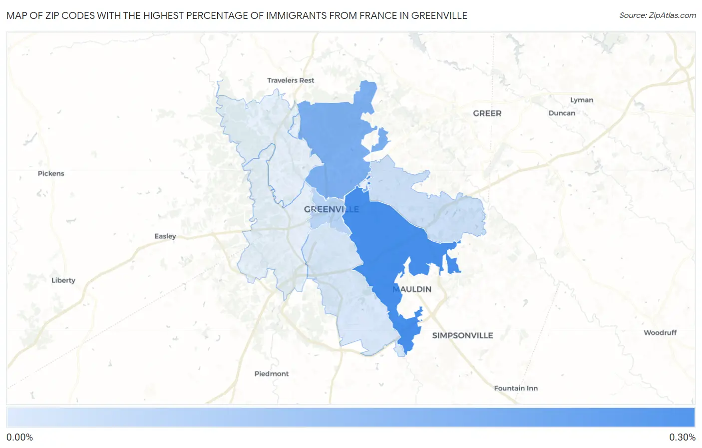 Zip Codes with the Highest Percentage of Immigrants from France in Greenville Map
