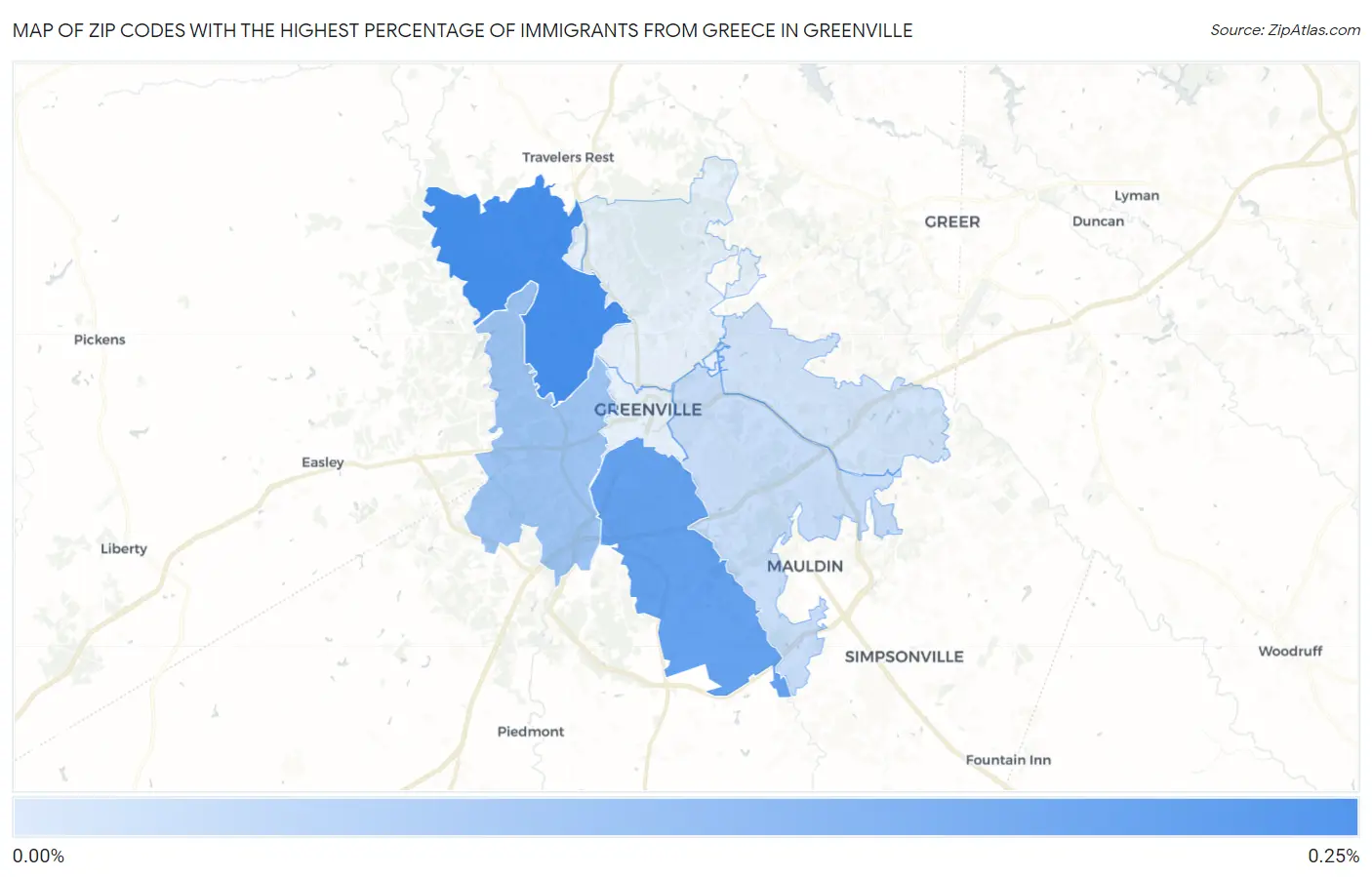 Zip Codes with the Highest Percentage of Immigrants from Greece in Greenville Map