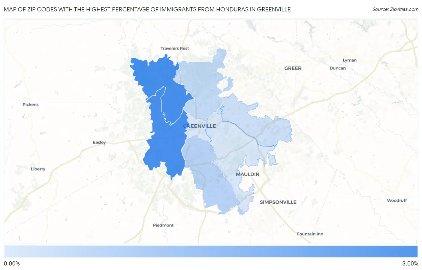 Zip Codes with the Highest Percentage of Immigrants from Honduras in Greenville Map