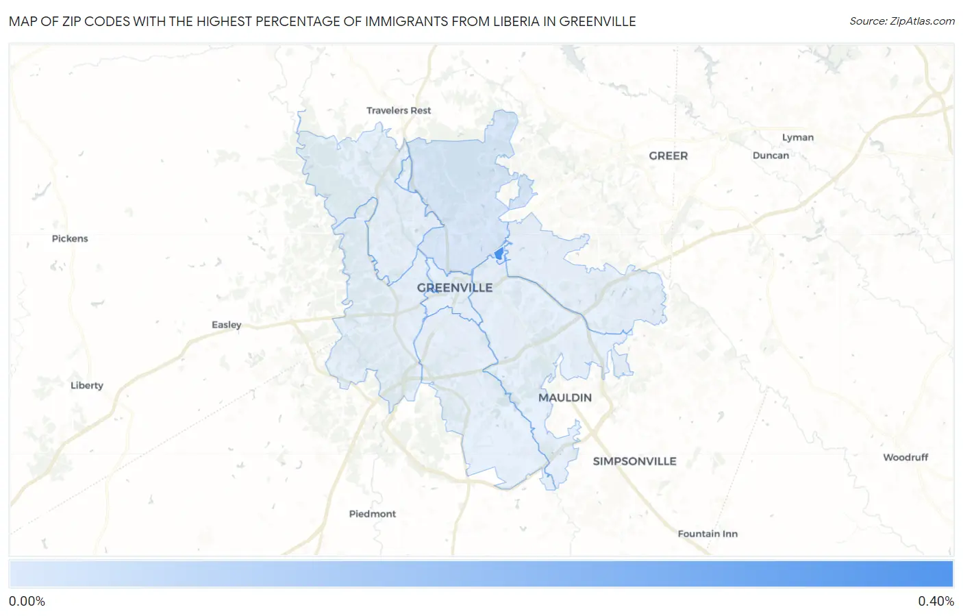 Zip Codes with the Highest Percentage of Immigrants from Liberia in Greenville Map
