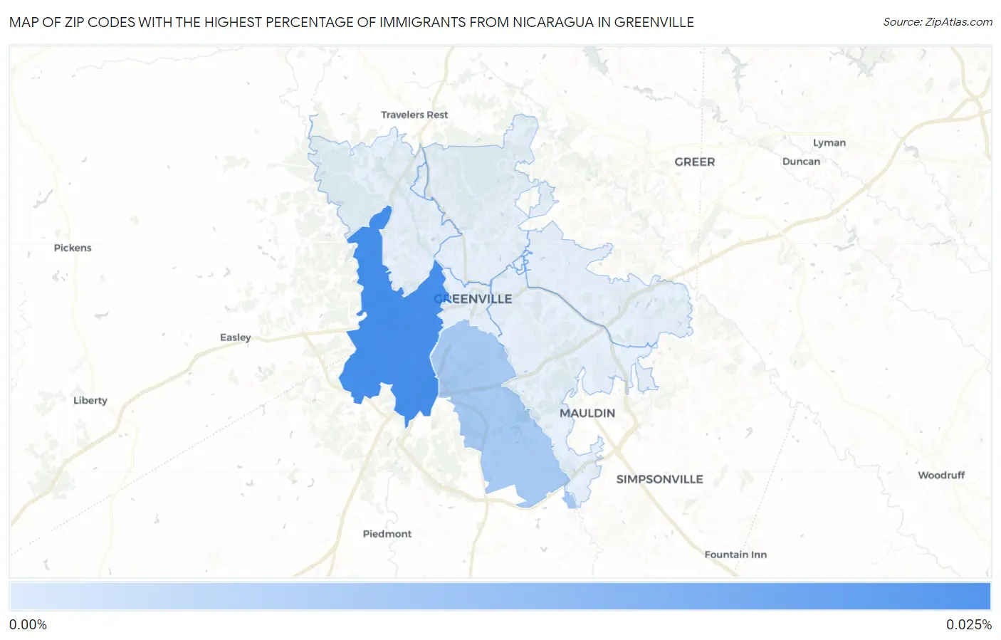 Zip Codes with the Highest Percentage of Immigrants from Nicaragua in Greenville Map