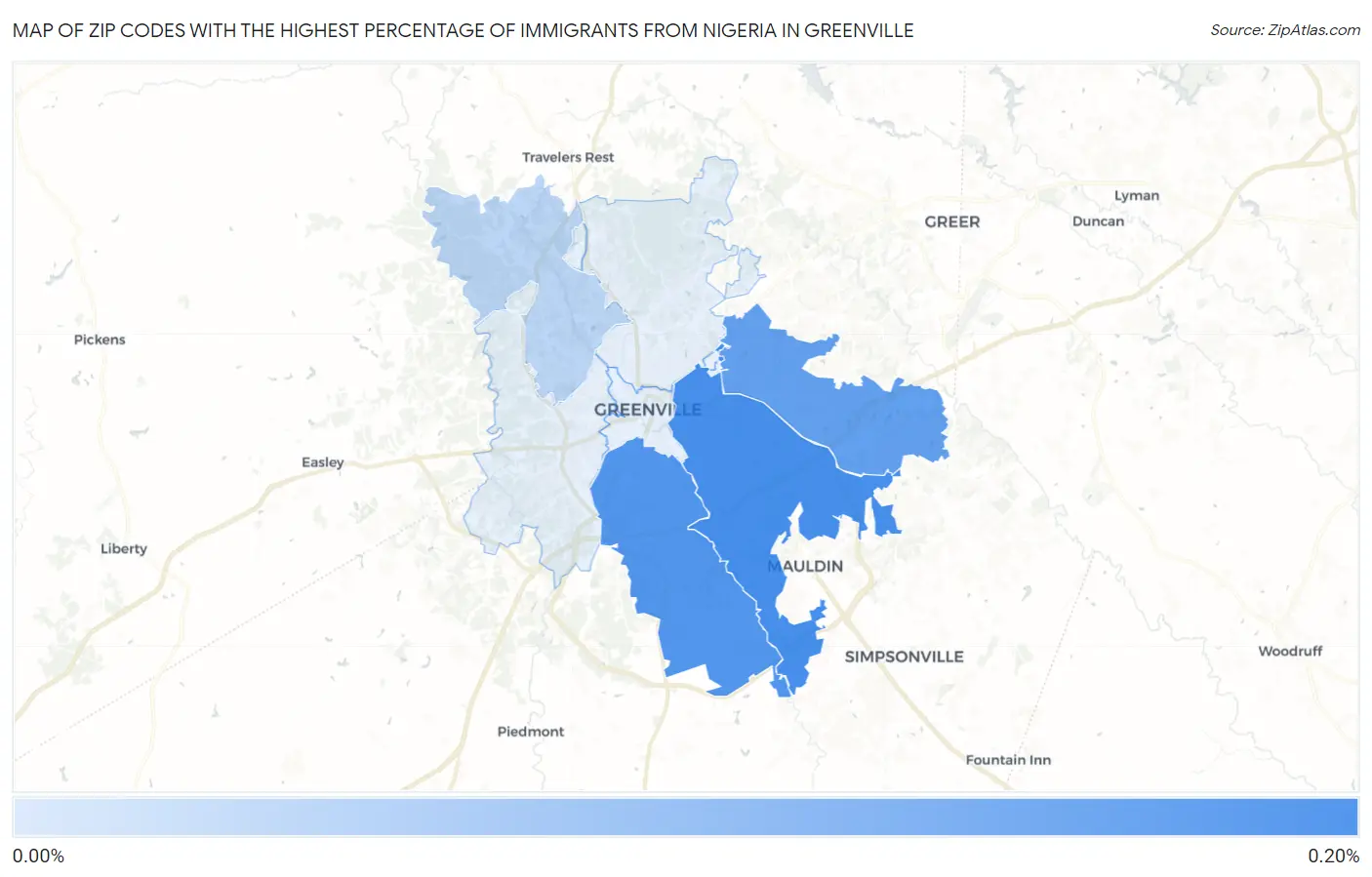 Zip Codes with the Highest Percentage of Immigrants from Nigeria in Greenville Map