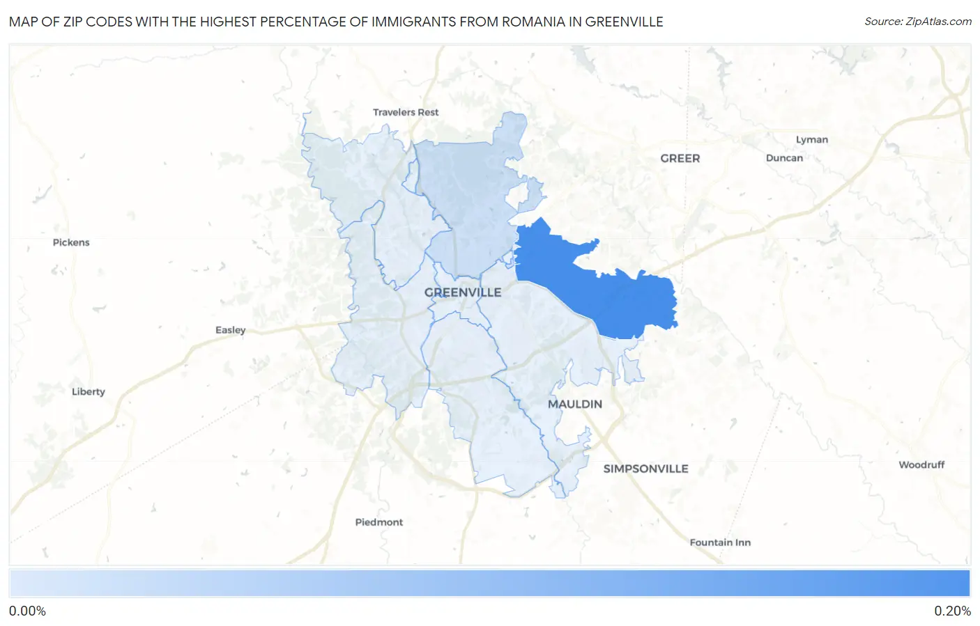 Zip Codes with the Highest Percentage of Immigrants from Romania in Greenville Map