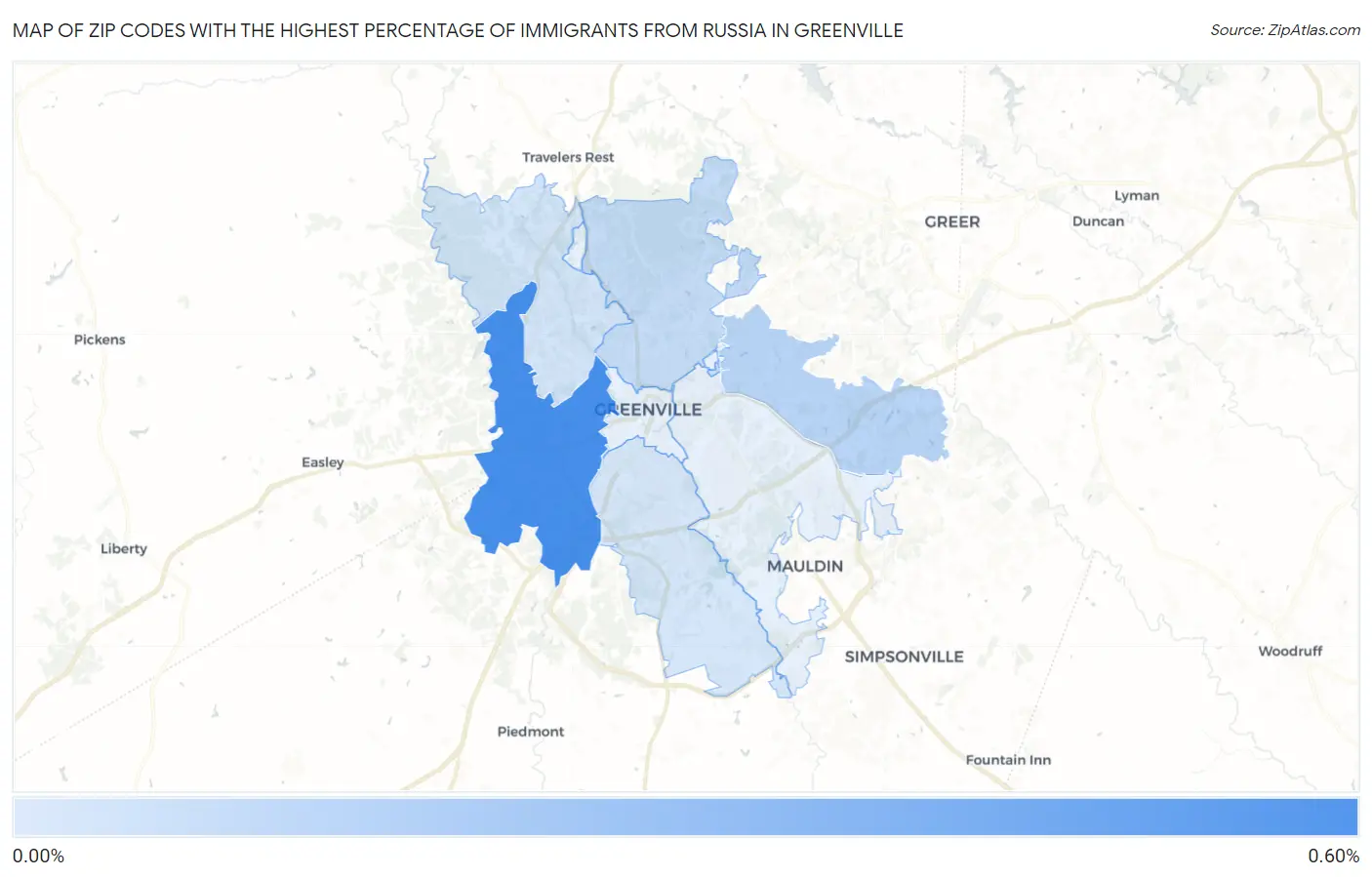 Zip Codes with the Highest Percentage of Immigrants from Russia in Greenville Map