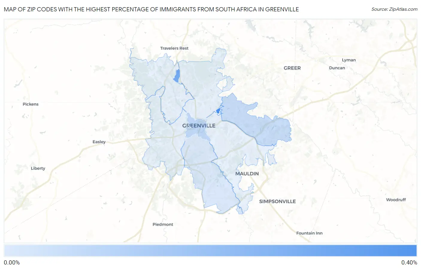 Zip Codes with the Highest Percentage of Immigrants from South Africa in Greenville Map