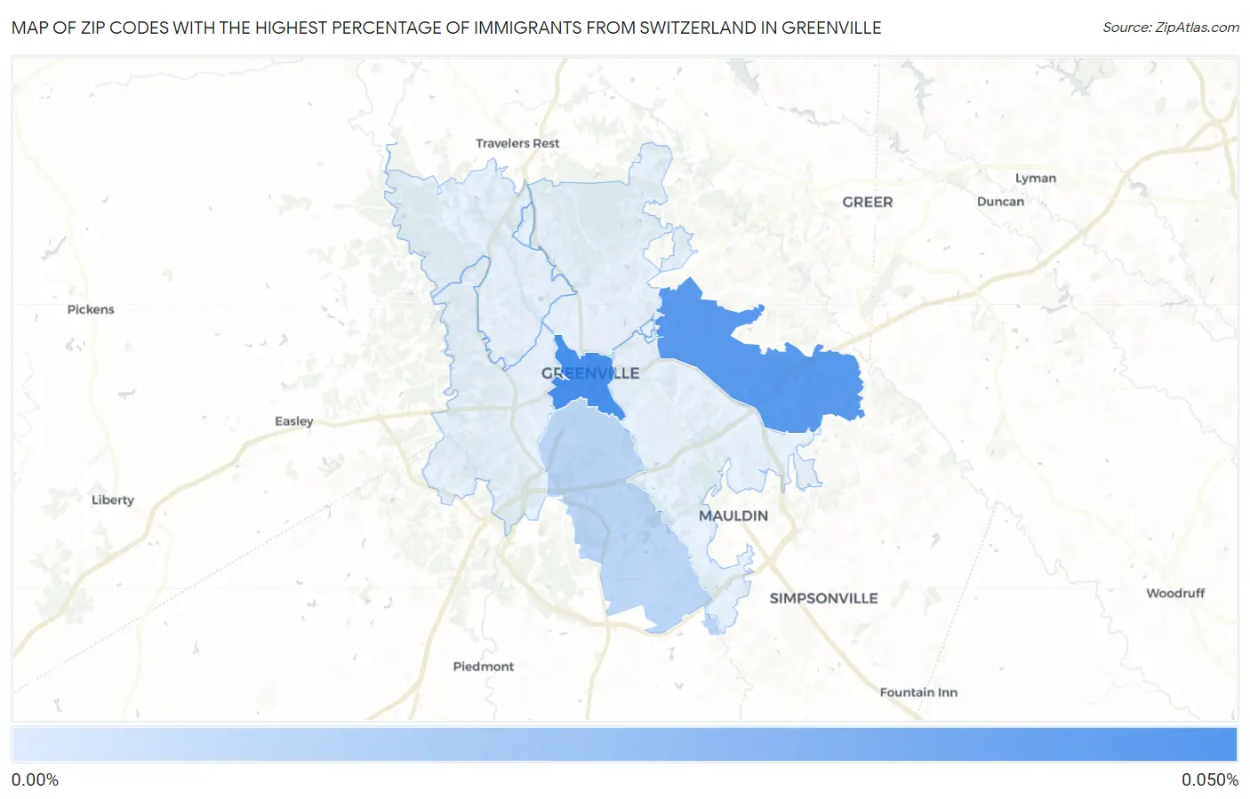 Zip Codes with the Highest Percentage of Immigrants from Switzerland in Greenville Map