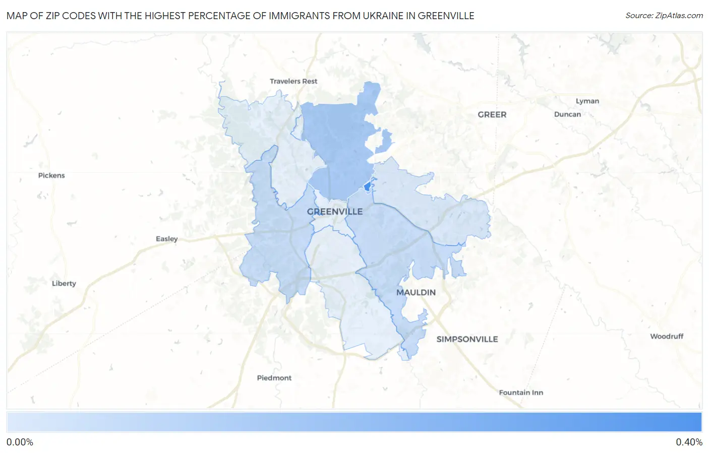 Zip Codes with the Highest Percentage of Immigrants from Ukraine in Greenville Map