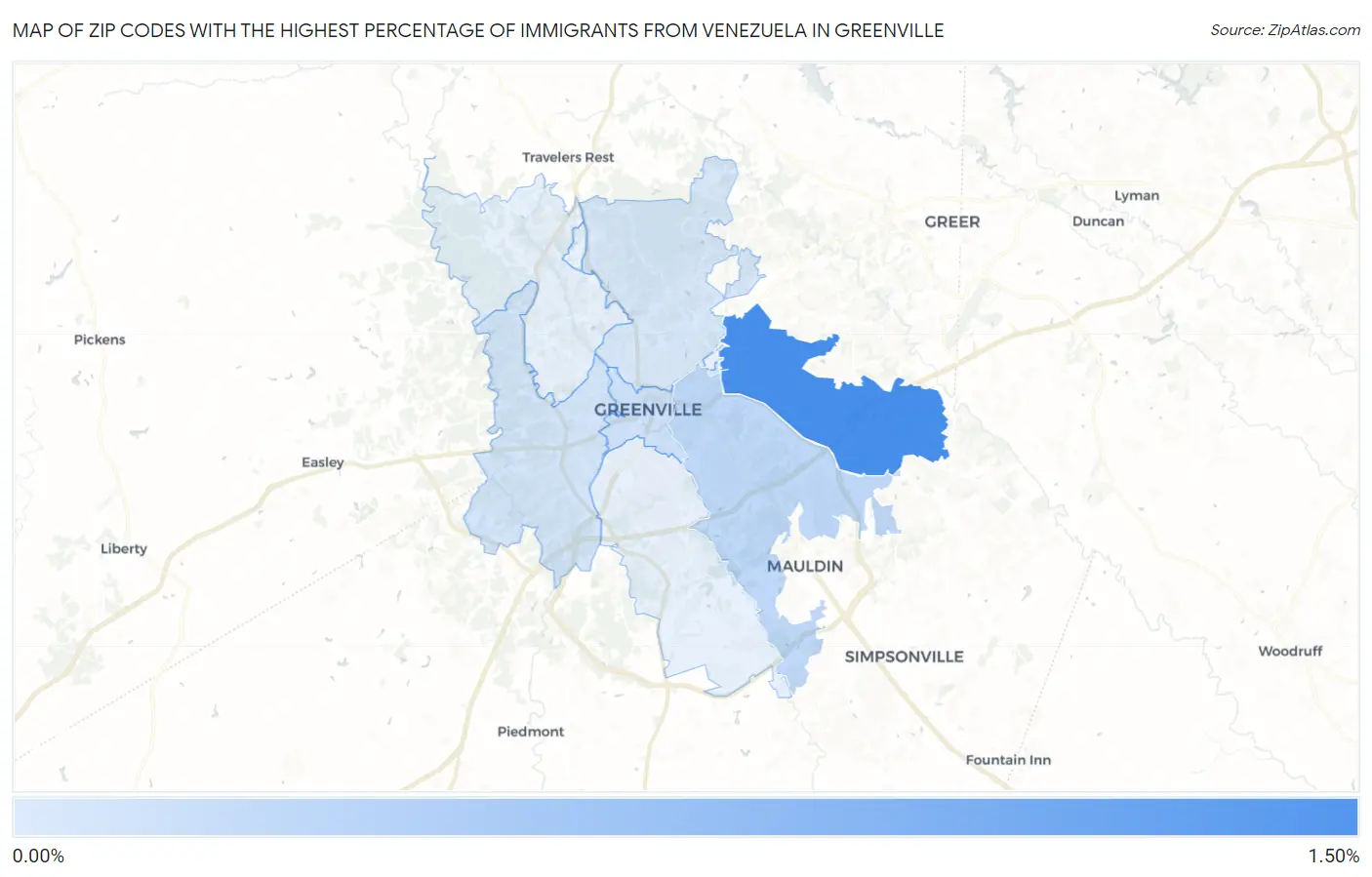 Zip Codes with the Highest Percentage of Immigrants from Venezuela in Greenville Map