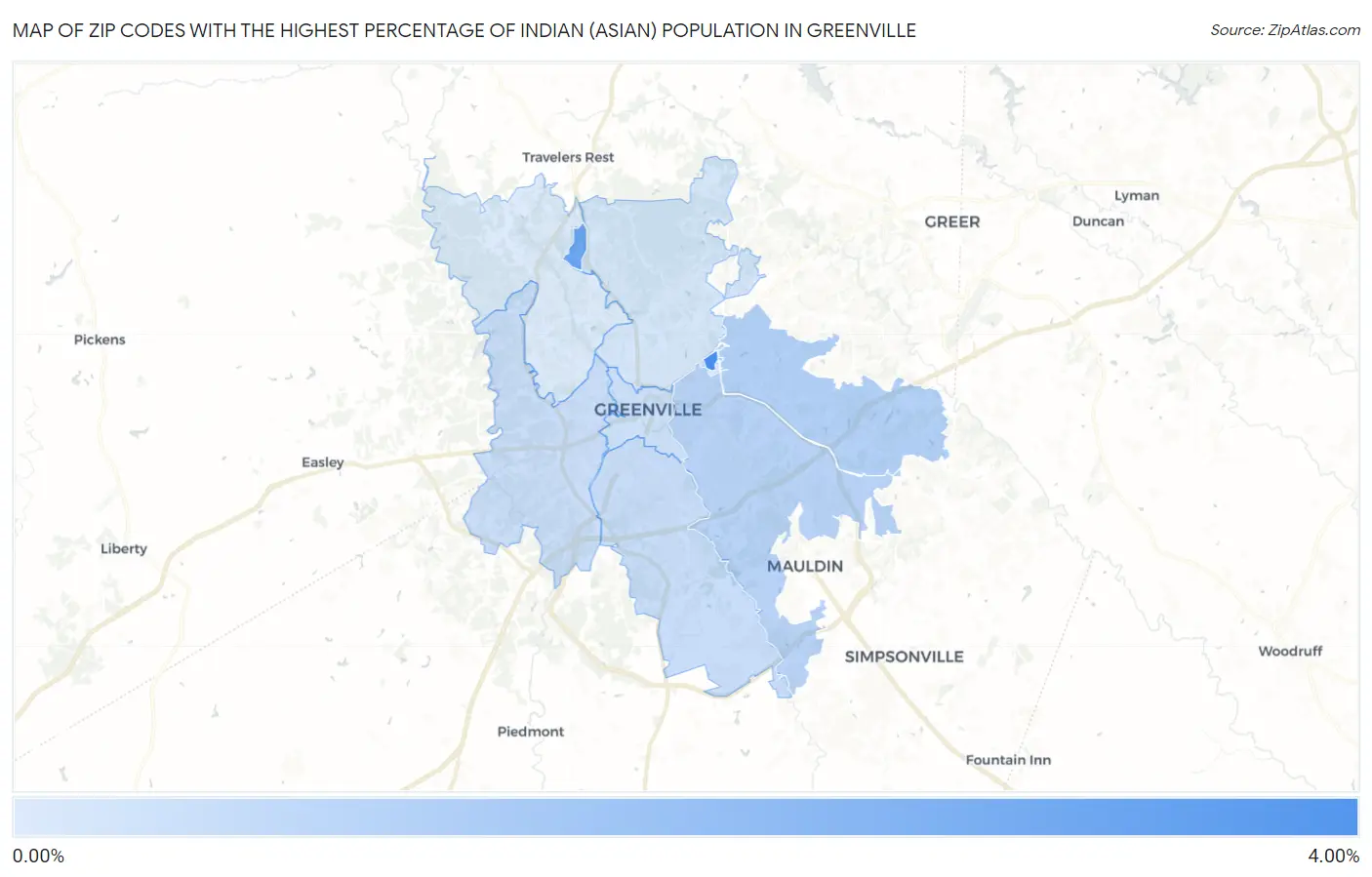 Zip Codes with the Highest Percentage of Indian (Asian) Population in Greenville Map