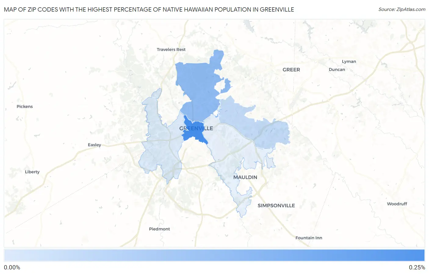 Zip Codes with the Highest Percentage of Native Hawaiian Population in Greenville Map