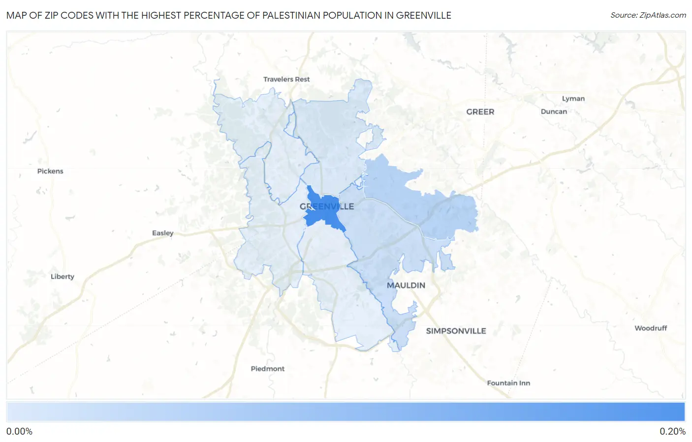 Zip Codes with the Highest Percentage of Palestinian Population in Greenville Map