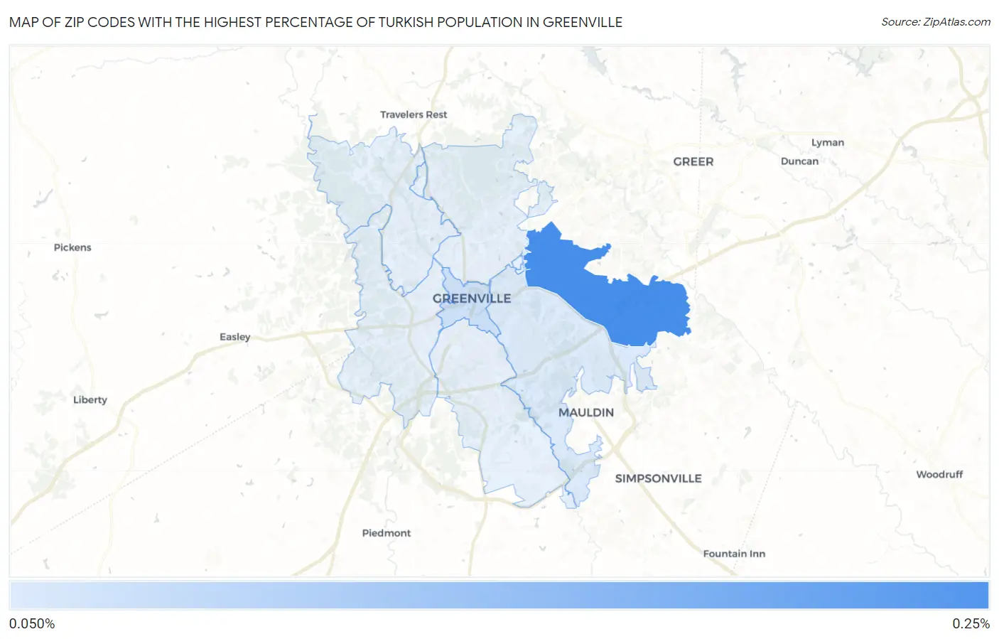 Zip Codes with the Highest Percentage of Turkish Population in Greenville Map