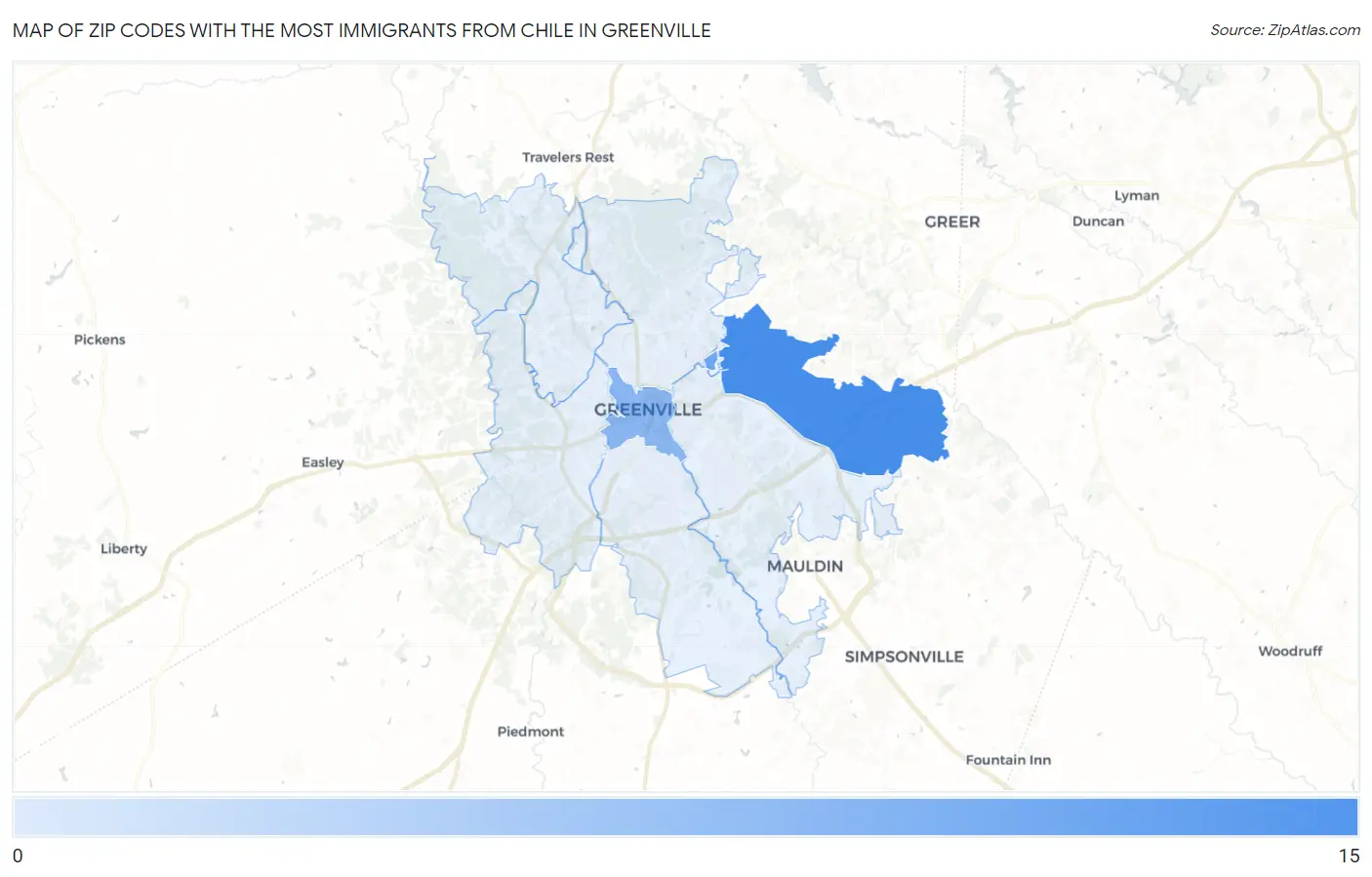 Zip Codes with the Most Immigrants from Chile in Greenville Map