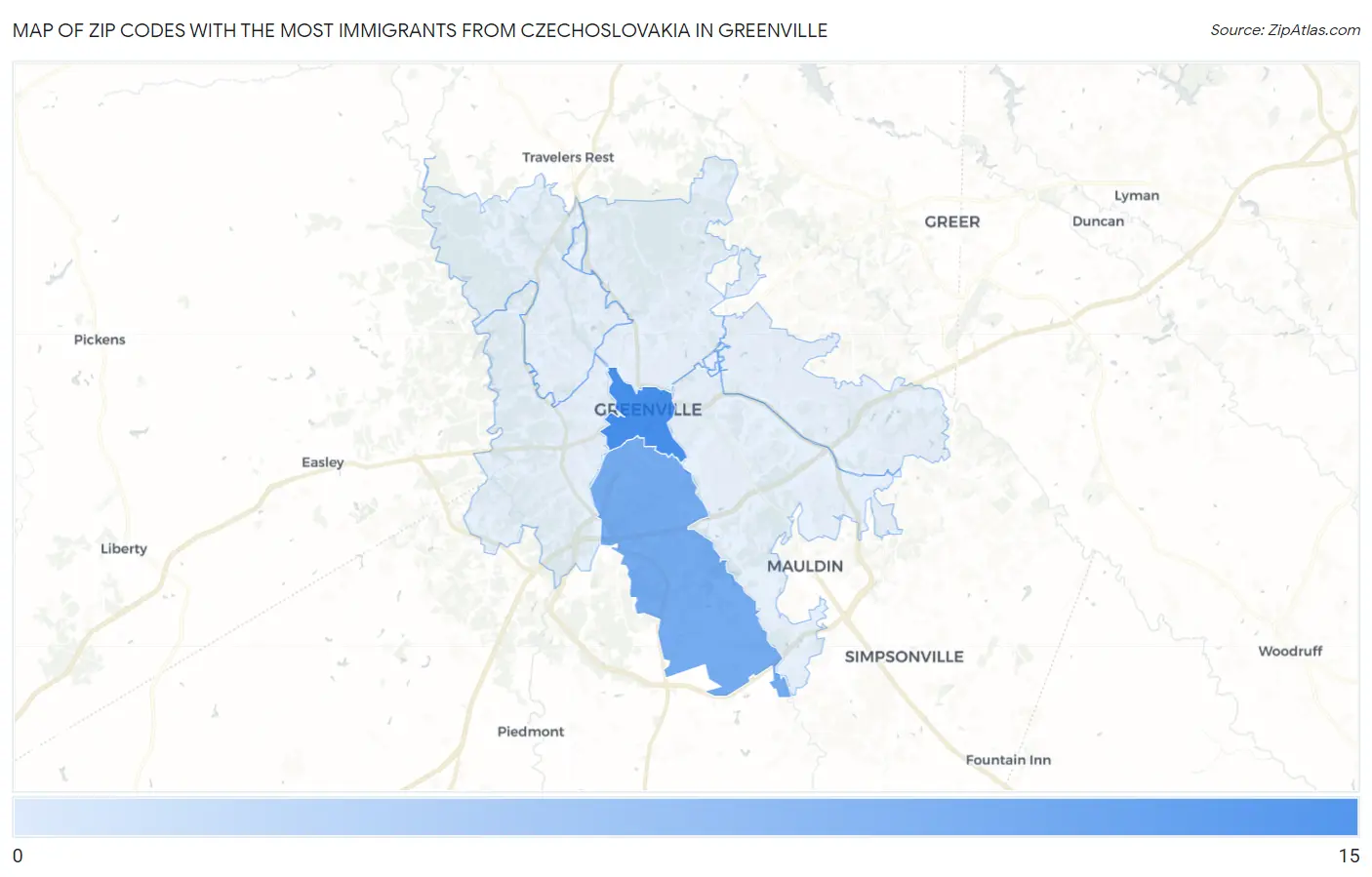 Zip Codes with the Most Immigrants from Czechoslovakia in Greenville Map