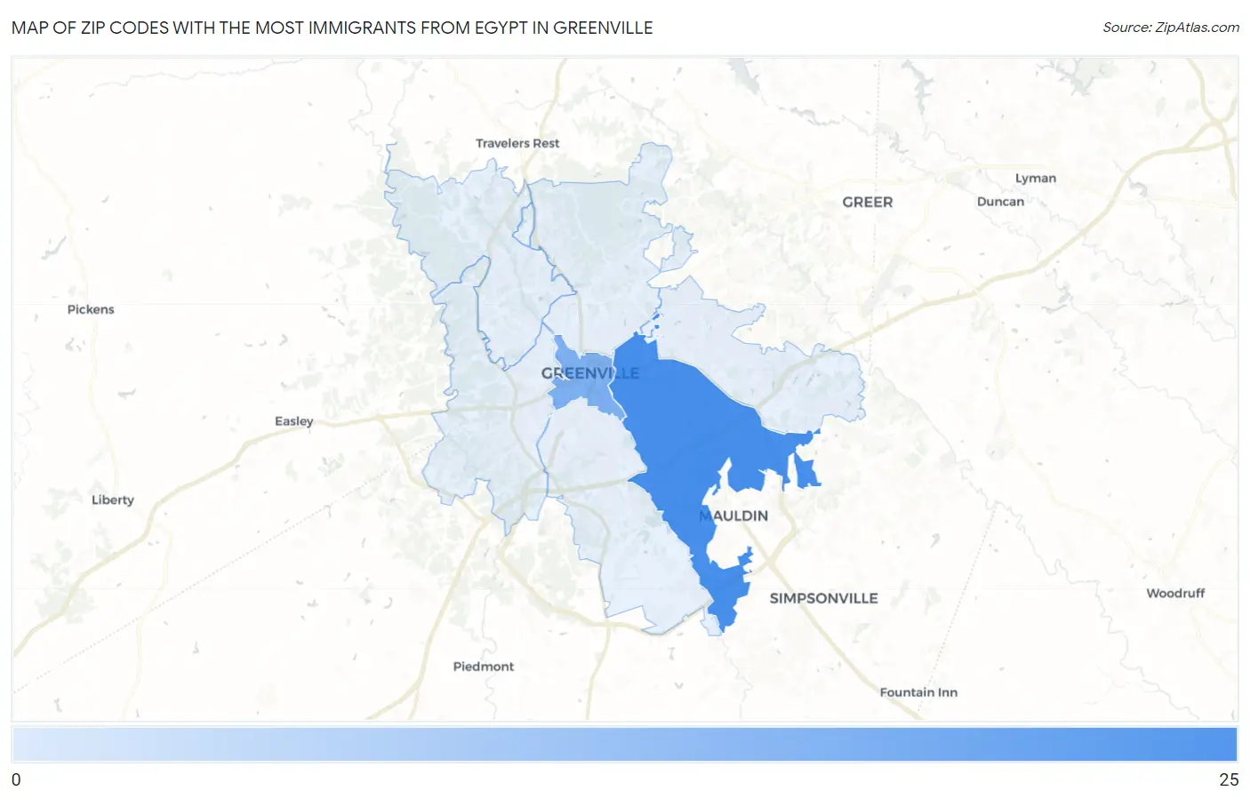 Zip Codes with the Most Immigrants from Egypt in Greenville Map