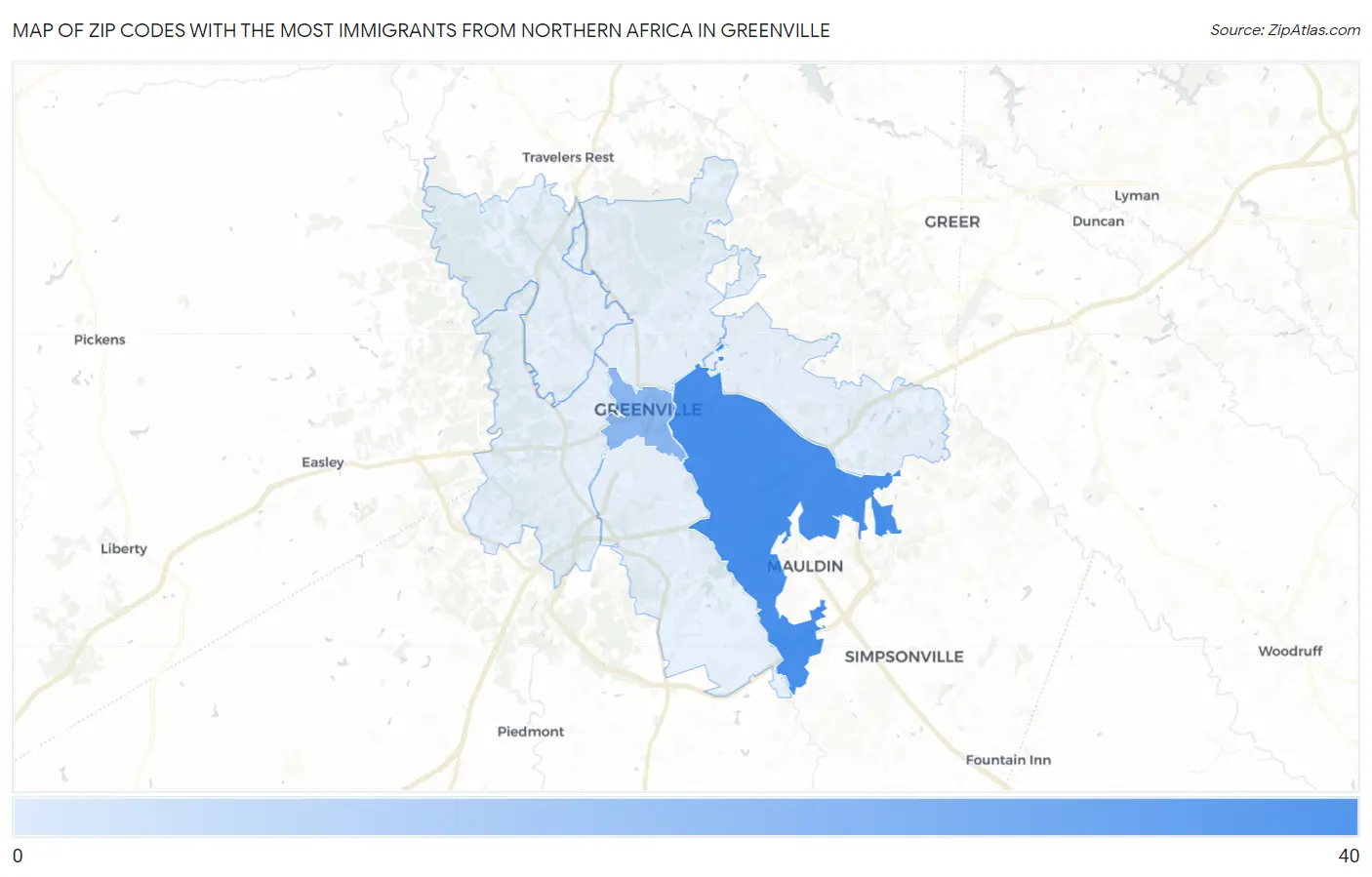 Zip Codes with the Most Immigrants from Northern Africa in Greenville Map