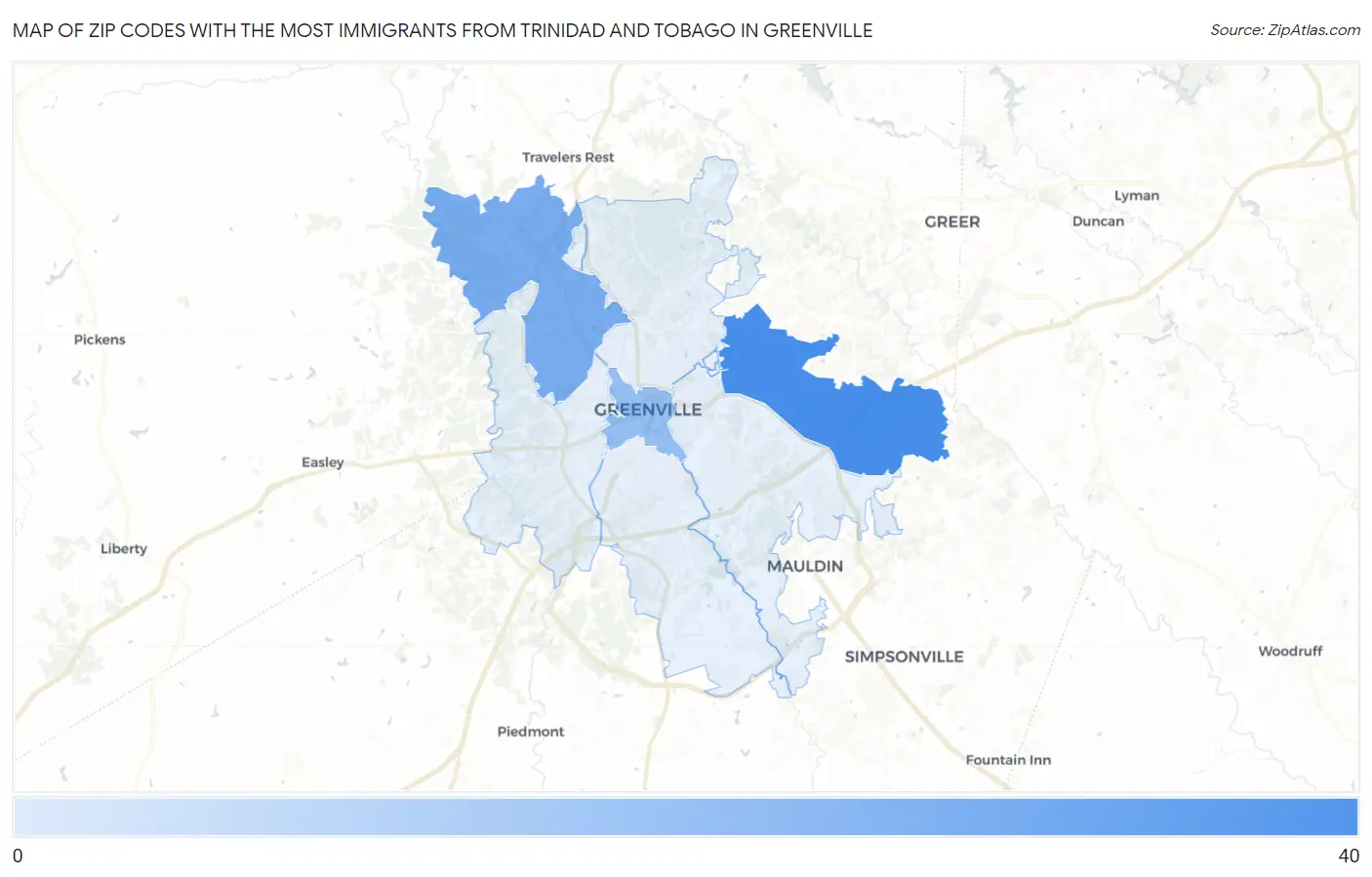 Zip Codes with the Most Immigrants from Trinidad and Tobago in Greenville Map