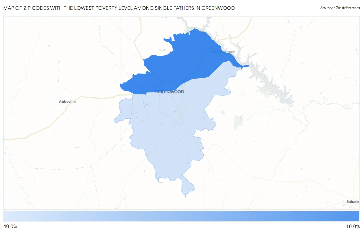 Zip Codes with the Lowest Poverty Level Among Single Fathers in Greenwood Map