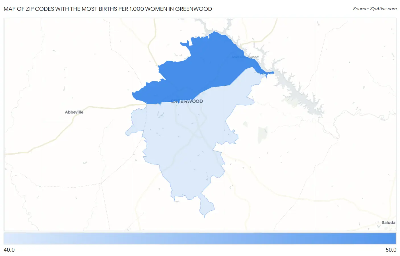 Zip Codes with the Most Births per 1,000 Women in Greenwood Map