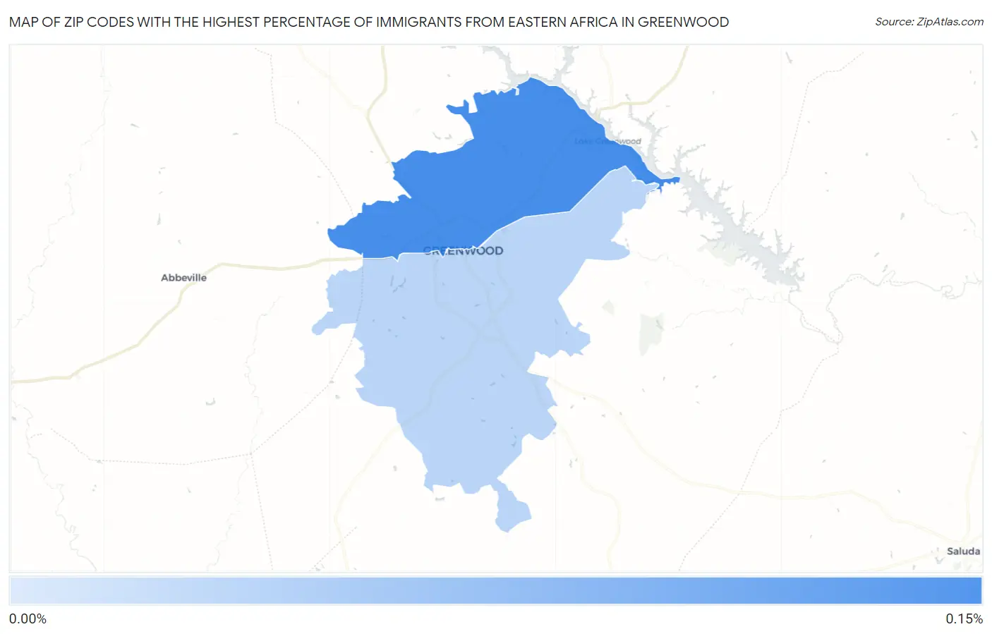Zip Codes with the Highest Percentage of Immigrants from Eastern Africa in Greenwood Map