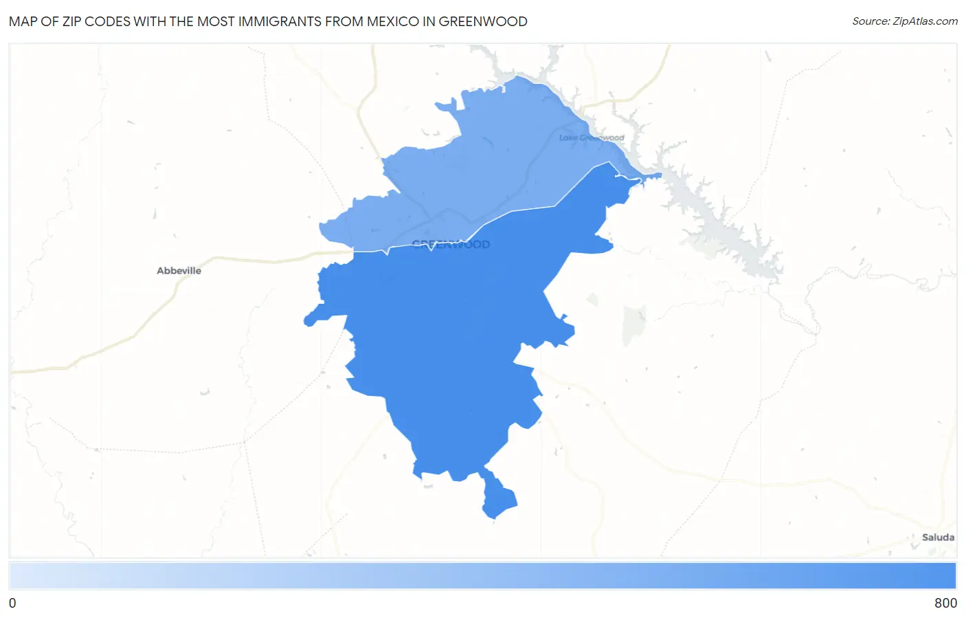 Zip Codes with the Most Immigrants from Mexico in Greenwood Map