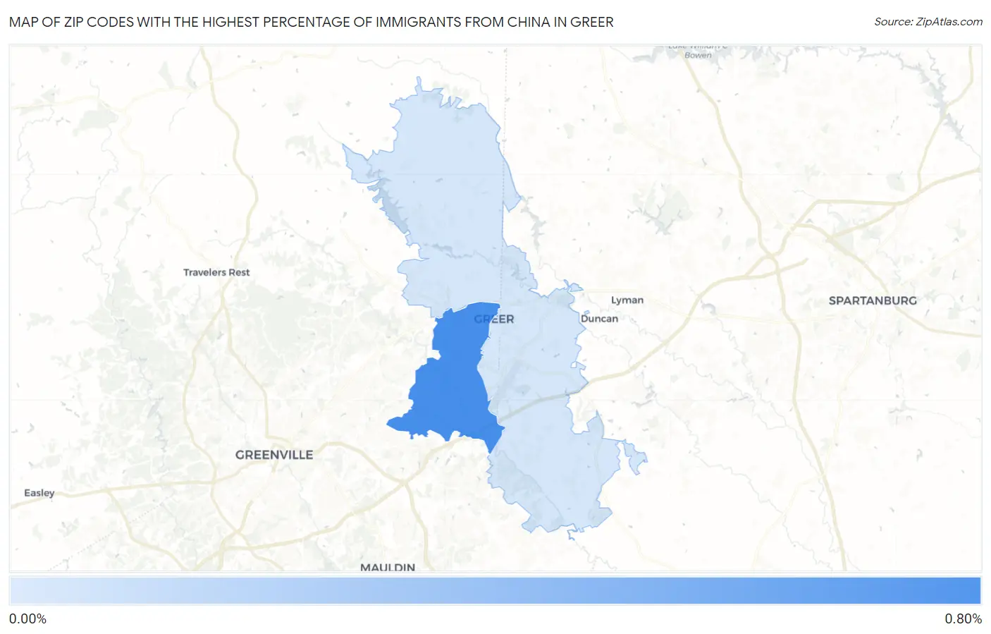 Zip Codes with the Highest Percentage of Immigrants from China in Greer Map