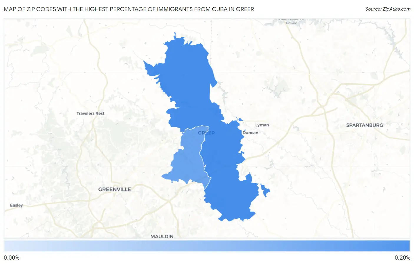 Zip Codes with the Highest Percentage of Immigrants from Cuba in Greer Map