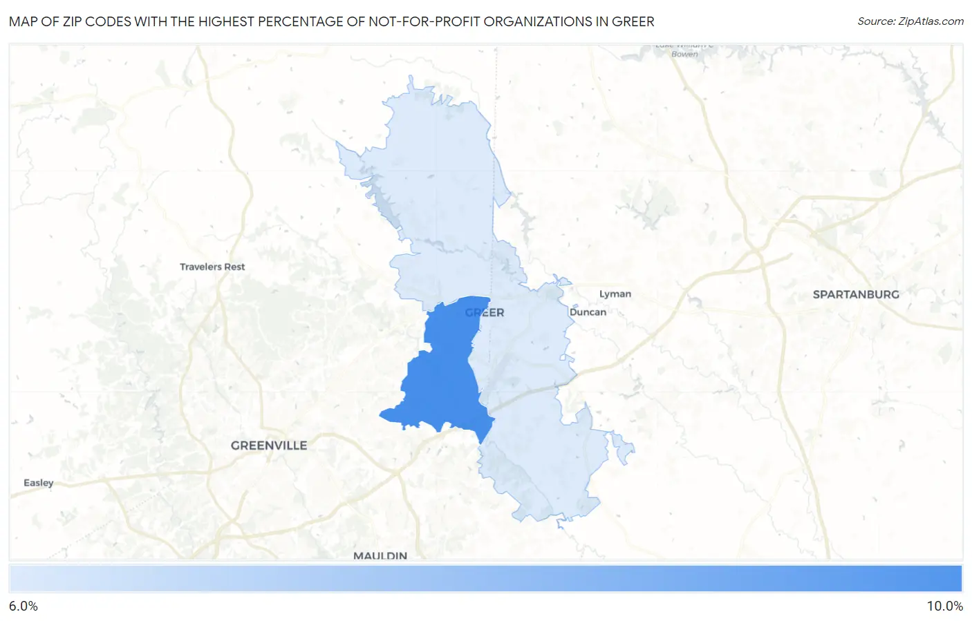 Zip Codes with the Highest Percentage of Not-for-profit Organizations in Greer Map