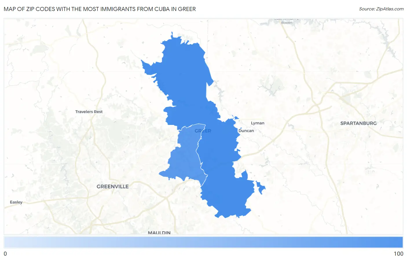 Zip Codes with the Most Immigrants from Cuba in Greer Map