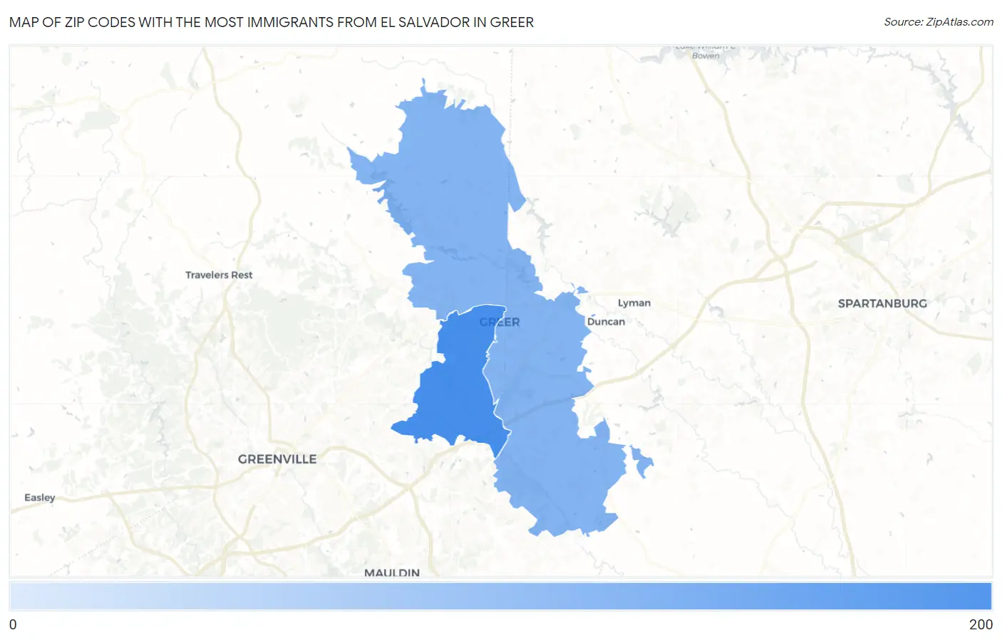 Zip Codes with the Most Immigrants from El Salvador in Greer Map