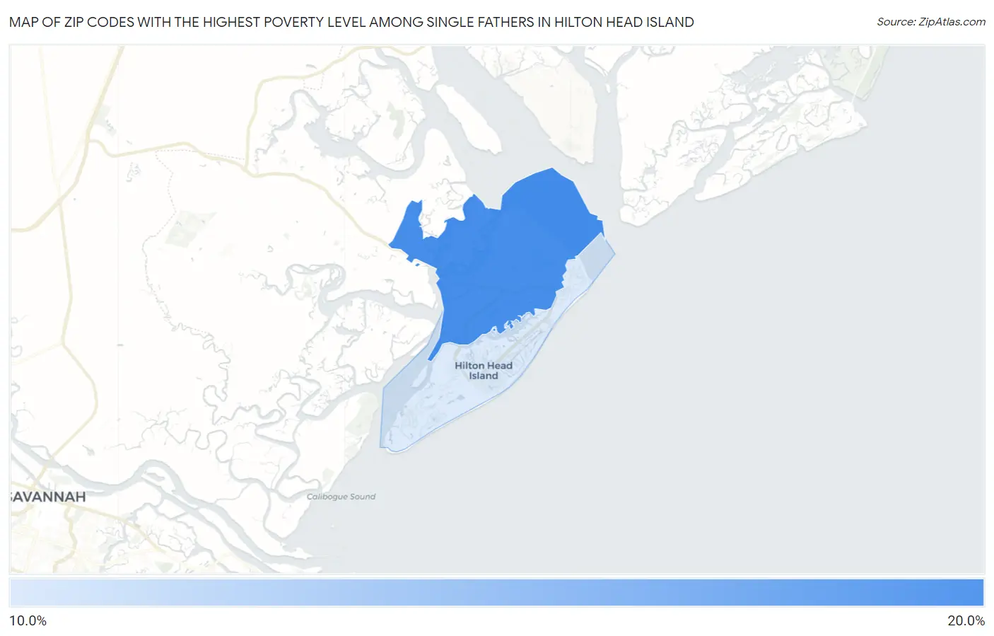 Zip Codes with the Highest Poverty Level Among Single Fathers in Hilton Head Island Map